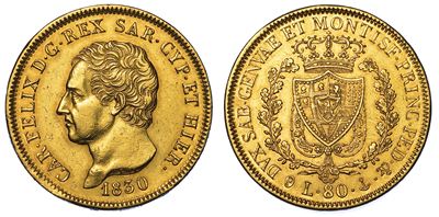 Regno di Sardegna. Carlo Felice di Savoia, 1821-1831. 80 Lire 1830. Genova.