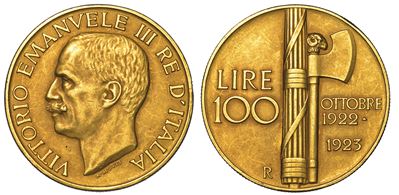 Regno D'italia. Vittorio Emanuele III di Savoia, 1900-1946. 100 Lire 1923. Fascio.