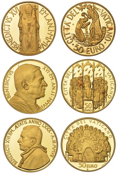 Vaticano. Benedetto XVI, 2005-2013. Lotto di Tre Monete.