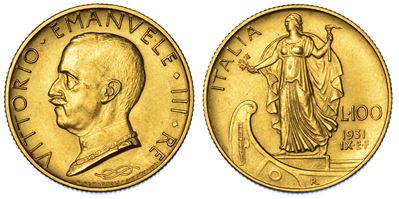 Regno D'italia. Vittorio Emanuele III di Savoia, 1900-1946. 100 Lire 1931/a. IX. Italia su Prora.