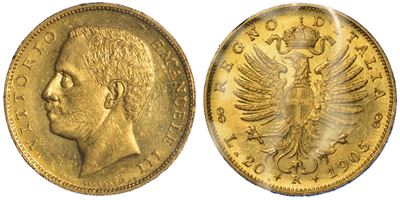 Regno D'italia. Vittorio Emanuele III di Savoia, 1900-1946. 20 Lire 1905. Aquila.