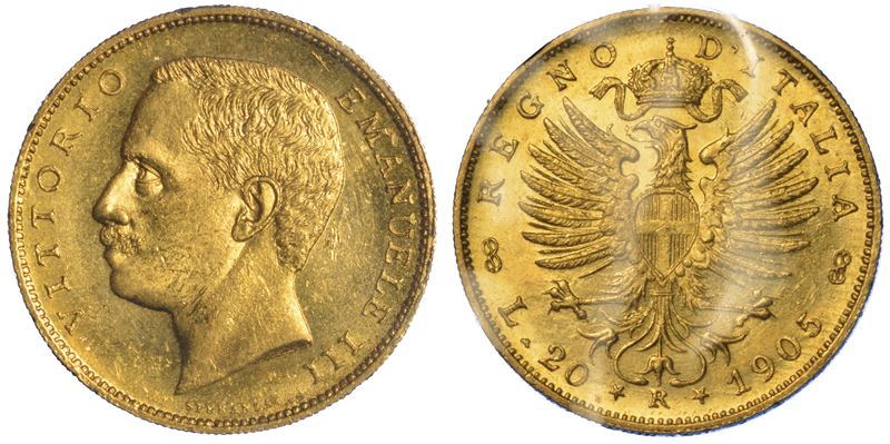 REGNO D'ITALIA. VITTORIO EMANUELE III DI SAVOIA, 1900-1946. 20 Lire 1905. Aquila.  - Auction Numismatics - Cambi Casa d'Aste