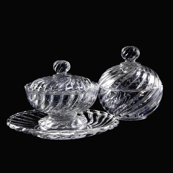 Due contenitori per marmellata "Bambou tors" Francia, Manifattura Baccarat, XX secolo 