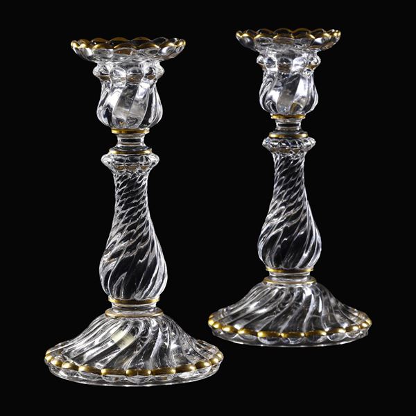 Coppia di candelieri “Bambou Tors”  Francia, Manifattura Baccarat, prima metà del XX secolo 