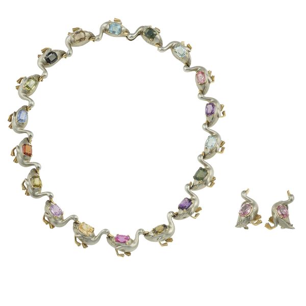Enrico Serafini. demi-parure “Papere” composta da girocollo ed orecchini con gem-set