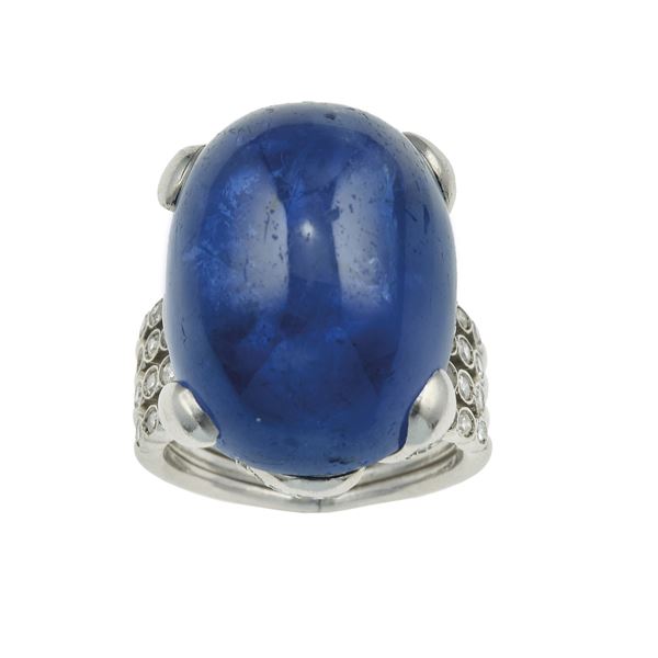 Sapphire, diamond and platinum ring