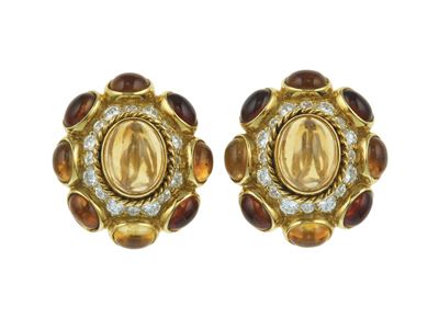 Bulgari, Orecchini con quarzi citrini e diamanti in oro giallo 750/1000