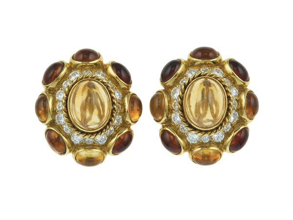 Bulgari. Orecchini con quarzi citrini e diamanti