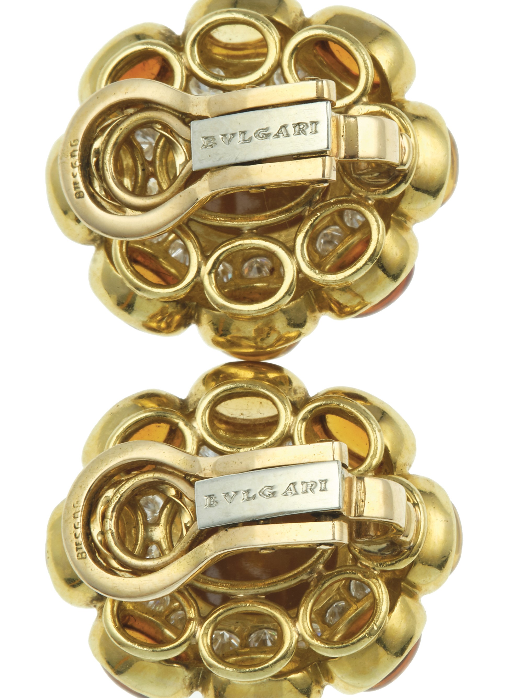 Bulgari, Orecchini con quarzi citrini e diamanti in oro giallo 750/1000