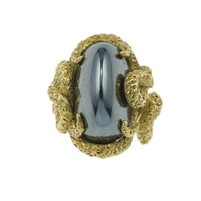 Anello con ematite, cabochon, in oro giallo 750/1000