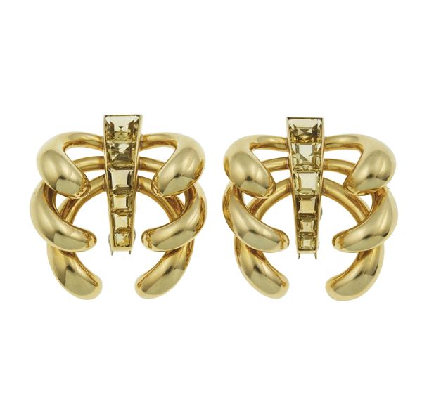 Pair of citrine and gold clips. Signed Margherita