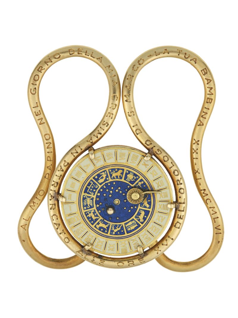 Gold and enamel "Orologio di San Marco" money clip  - Auction Fine Jewels - Cambi Casa d'Aste
