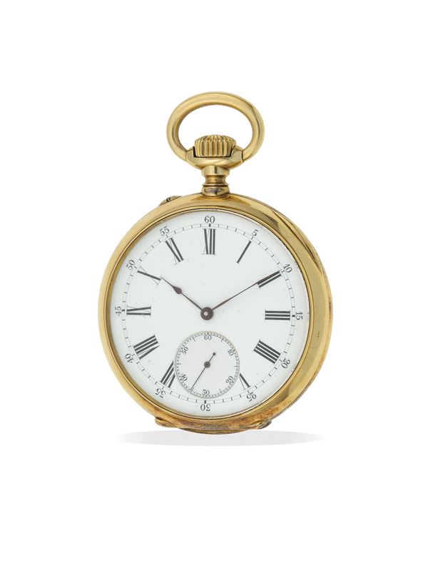 Fine gold, enamel and diamond-set hunting cased keyless lever presentation watch with the arms of King Umberto I of Italy, retailed by Musy, Padre e Figli, Torino n. 98832.  The movement has not been tested for the accuracy of time and may need a service