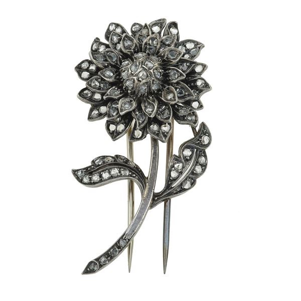 Diamond, silver and gold brooch