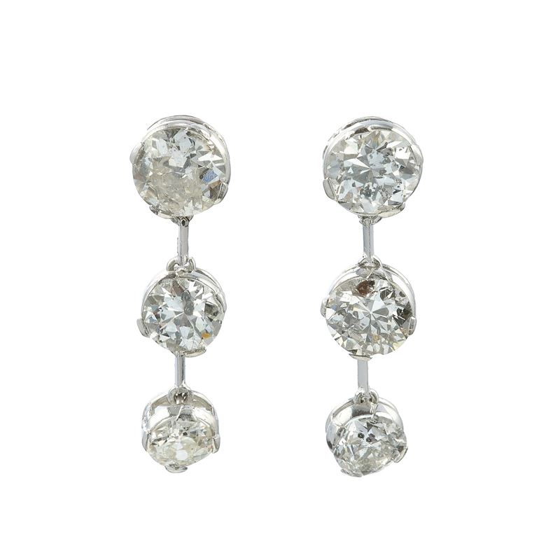 Pair of old-cut diamond and gold earrings. Total weight carats 5.4 approx  - Auction Fine Jewels - Cambi Casa d'Aste