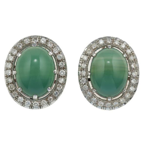 Pair of chalcedony and diamond earrings