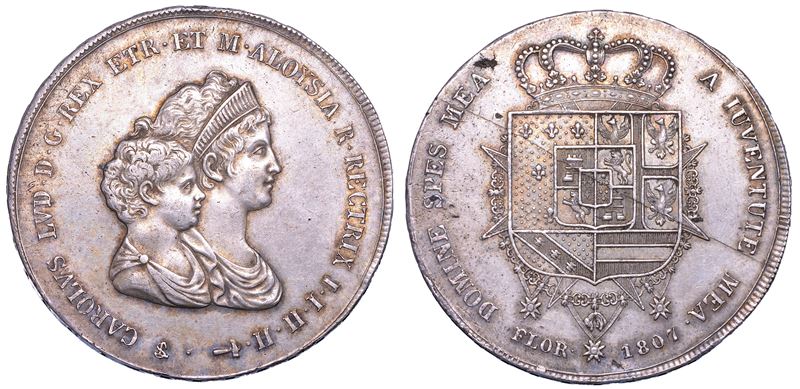 FIRENZE. CARLO LUDOVICO DI BORBONE, 1803-1807. Dena 1807.  - Auction Numismatics - Cambi Casa d'Aste