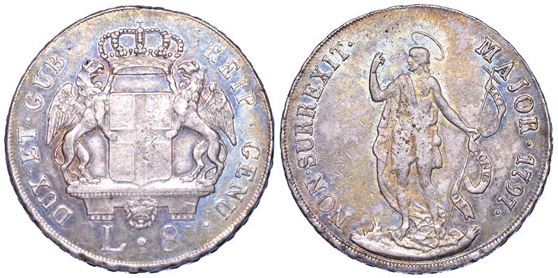 GENOVA. DOGI BIENNALI E GOVERNATORI DELLA REPUBBLICA, 1528-1797. SERIE DELLA III FASE, 1637-1797. 8 Lire 1797.  - Asta Numismatica - Cambi Casa d'Aste