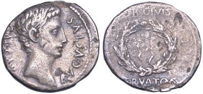 Ottaviano Augusto, 27 a.C. - 14 D.C. Denario, Anno 19. a.C. Colonia Patricia?