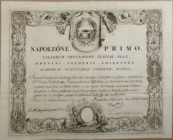 Bonaparte Napoleone (1769-1821) Diploma dell'Accademia di scienze di Siena