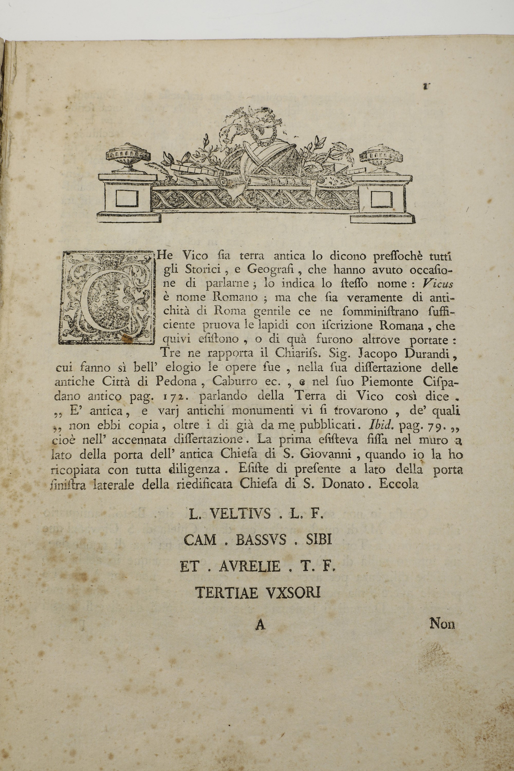 Luca Lobera delle Antichità della Terra, Castello, e Chiese di Vico e Dell'origine della Città di...