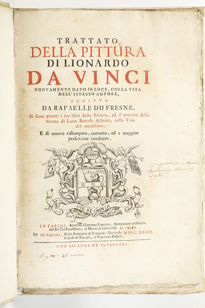 Du Fresne Raffaele (1611-1661) Trattato della Pittura di Lionardo da Vinci..in Parigi, Appresso G...