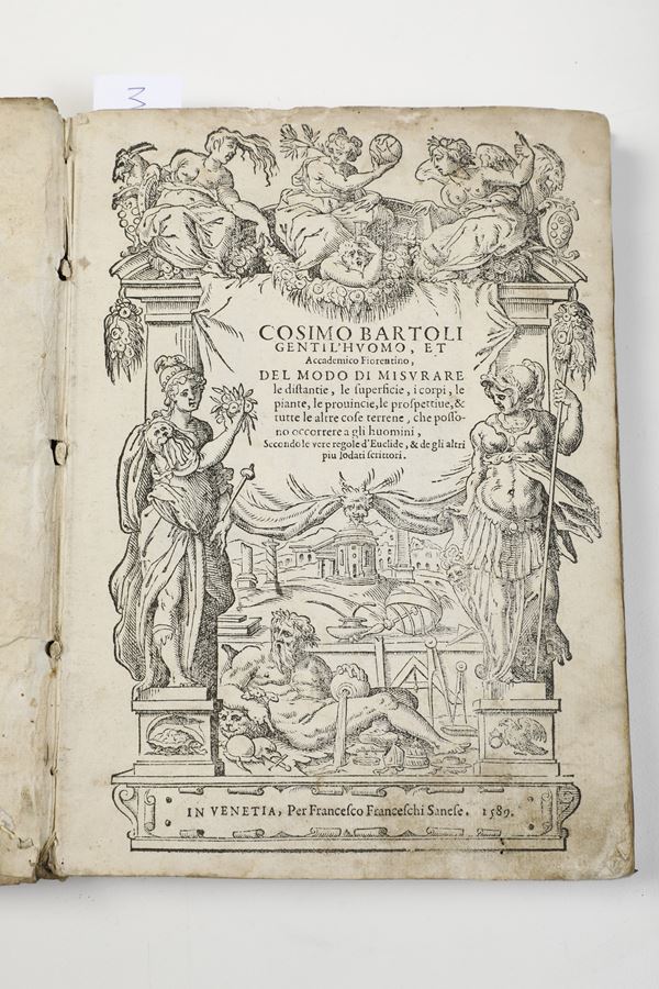 Cosimo Bartoli Del modo di misurare le distantie, le superficie, i corpi, le piante, le provincie, le prospettive, & tutte le altre cose terrene, che possono occorrere a gli huomini, secondo le vere regole di Euclide, & de gli altri più lodati scrittori Venezia, Per Francesco Franceschi Sanese, 1589