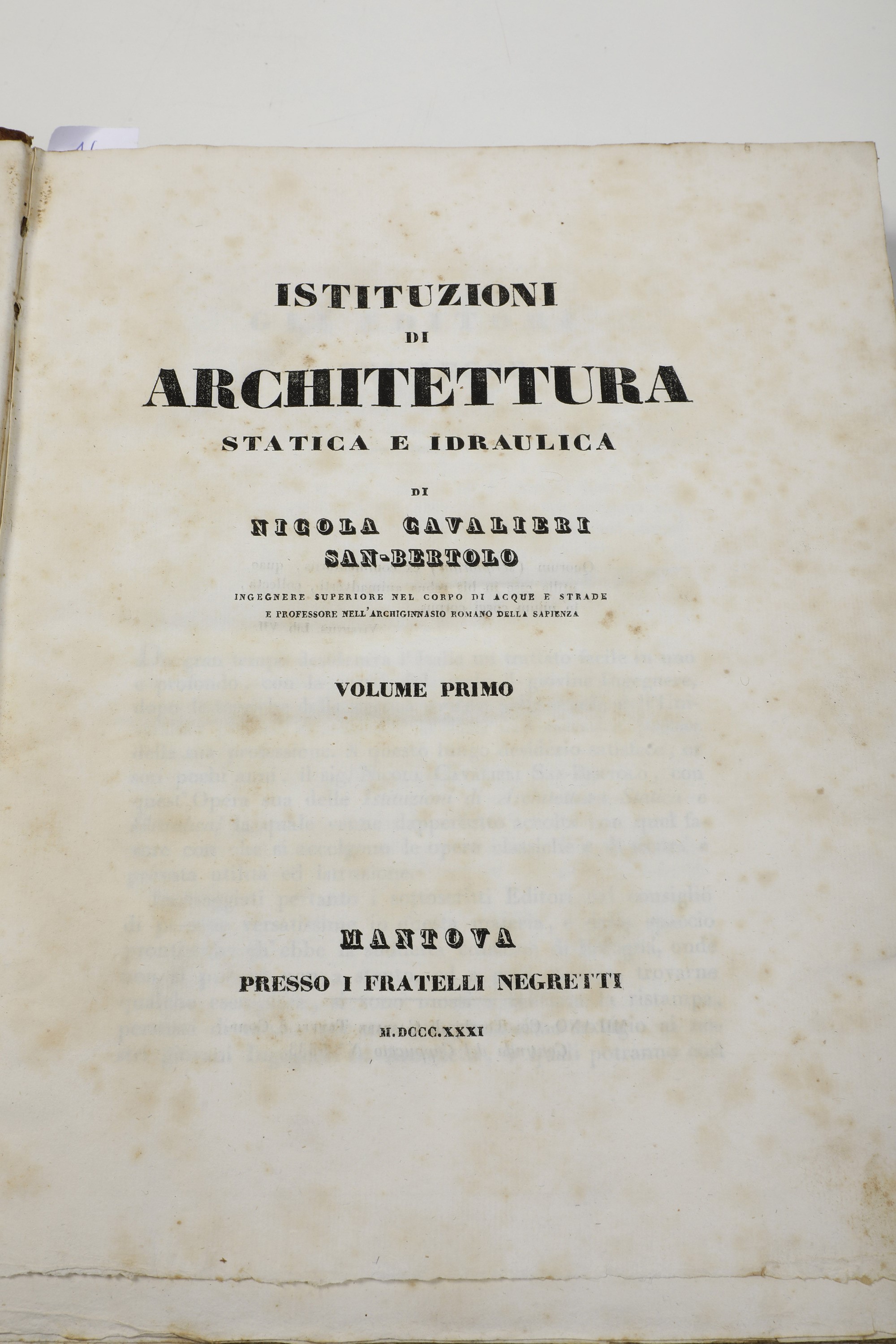 Nicola Cavalieri di San Bertolo Istituzioni di Architettura Statica ed Idraulicamantova, Fratelli...