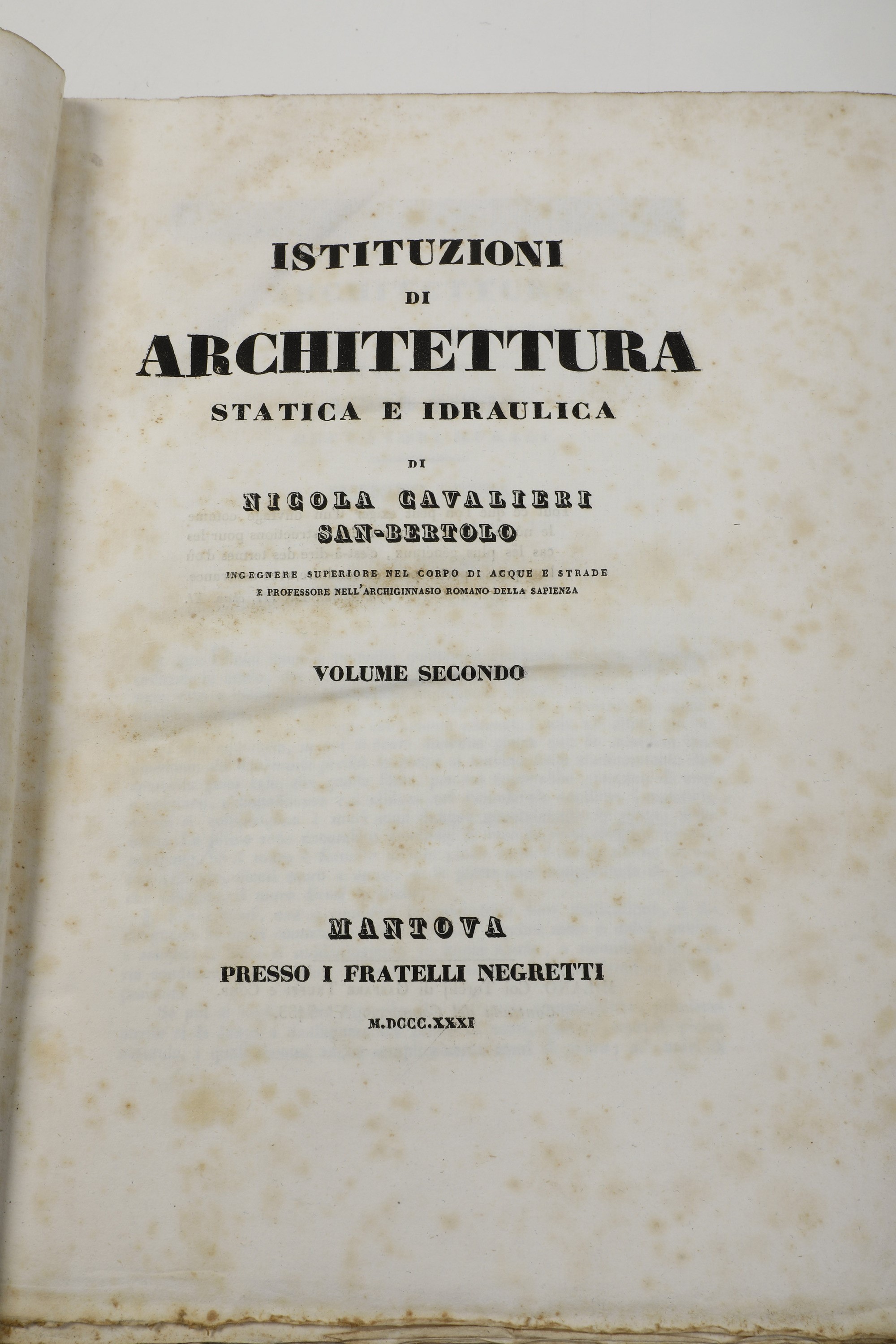 Nicola Cavalieri di San Bertolo Istituzioni di Architettura Statica ed Idraulicamantova, Fratelli...