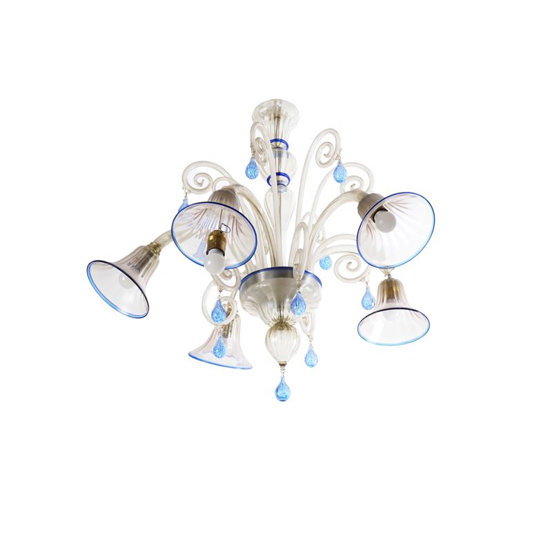 Lampadario a cinque luci in vetro. XX secolo  - Auction Antiques - Cambi Casa d'Aste