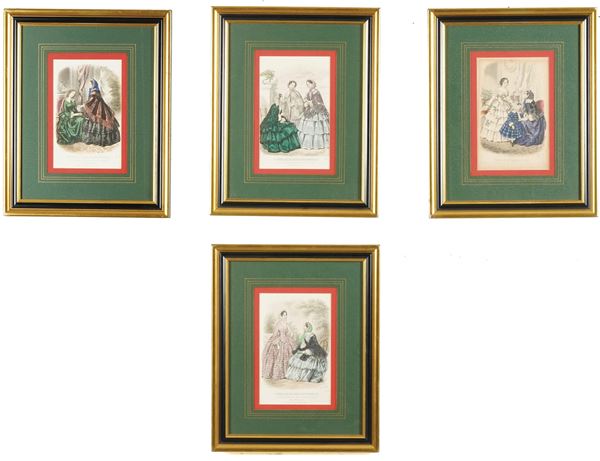 Gruppo di quattro incisioni con personaggi femminili Francia, XIX secolo