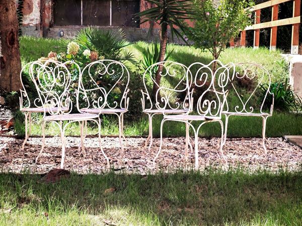 Gruppo di sei sedie in metallo dipinto