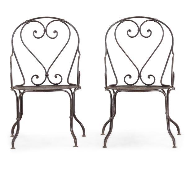 Coppia di sedie da giardino in metallo dipinto