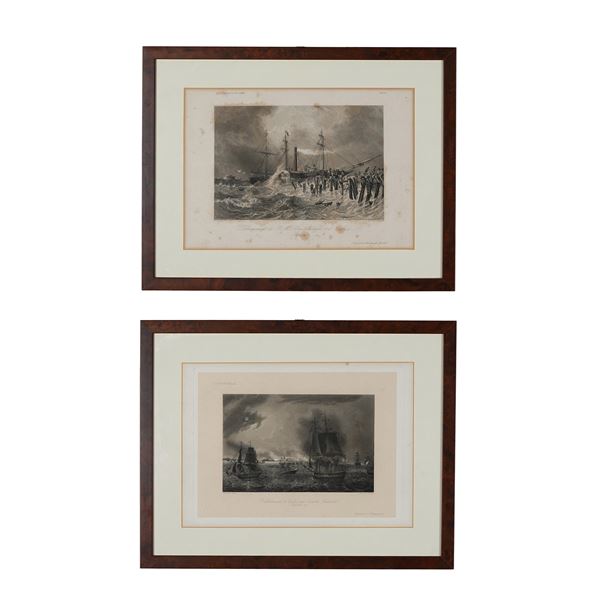 Coppia di stampe in cornice raffiguranti "Velieri"