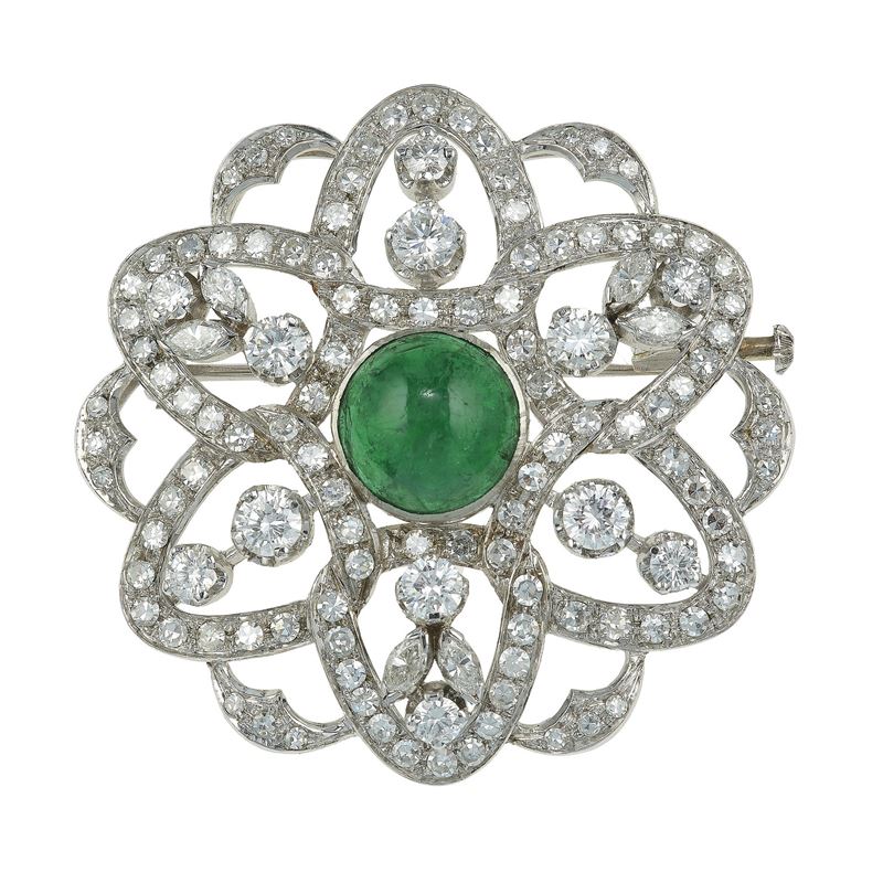 Emerald and diamond brooch  - Auction Jewels - Cambi Casa d'Aste