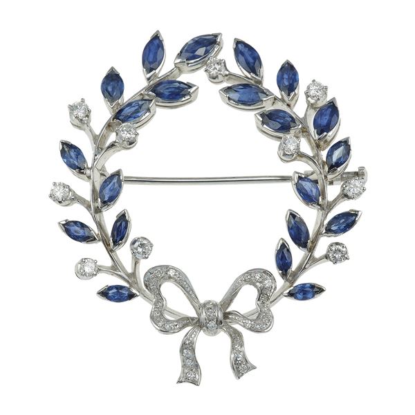 Diamond and sapphire brooch