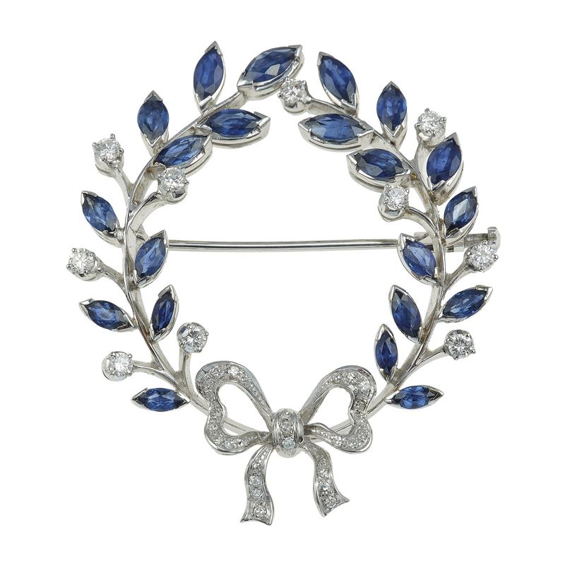 Diamond and sapphire brooch  - Auction Jewels - Cambi Casa d'Aste