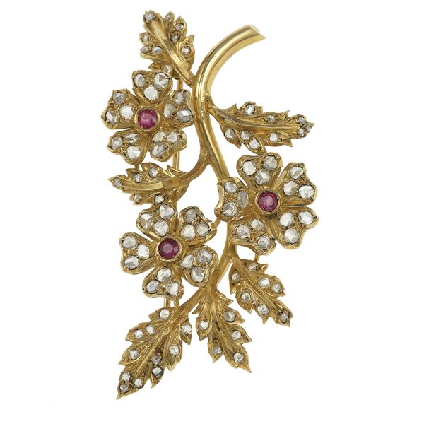 Diamond and ruby brooch