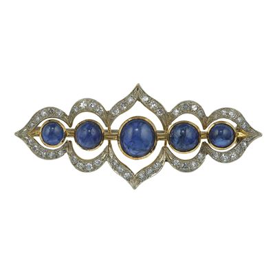 Spilla con Zaffiri Taglio Cabochon e Diamanti