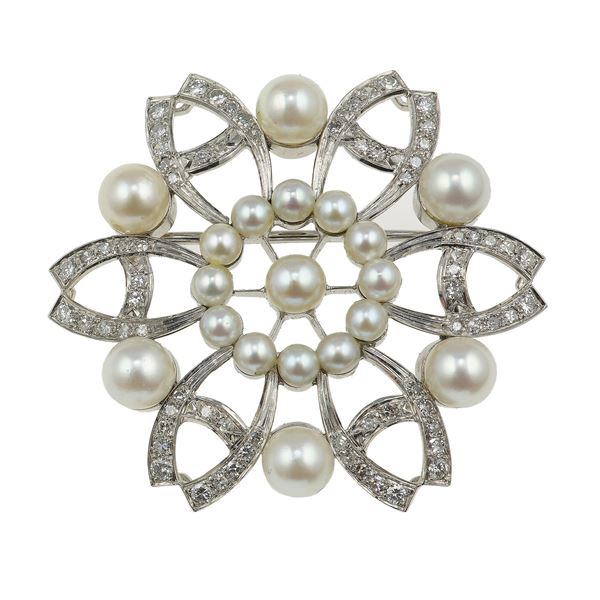 Pearl and diamond brooch