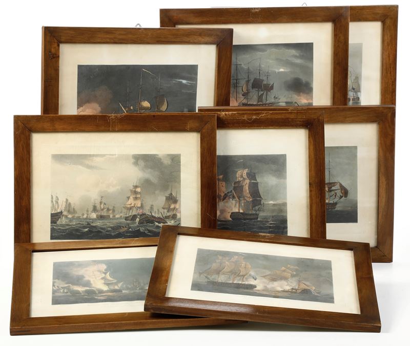 T Sutherland Serie di undici incisioni con battaglie navali in cornici  - Auction Maritime Art - Cambi Casa d'Aste