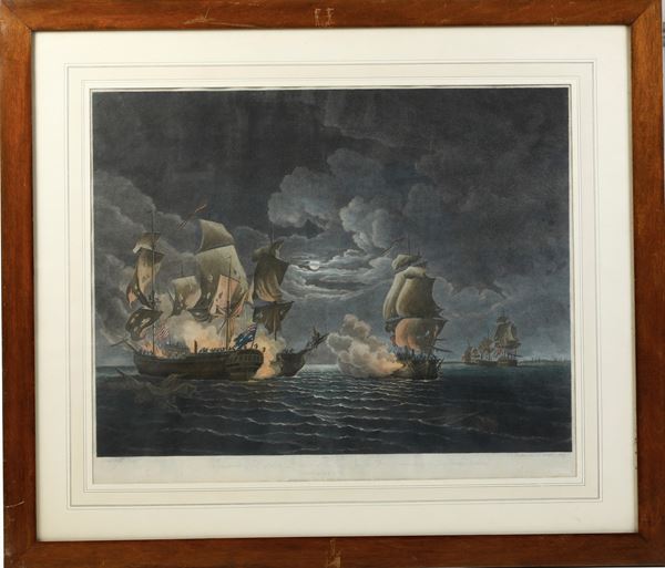 Due litografie con battaglie navali