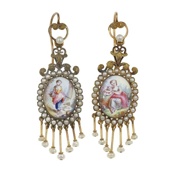 Pair of enamel and ceramic earrings