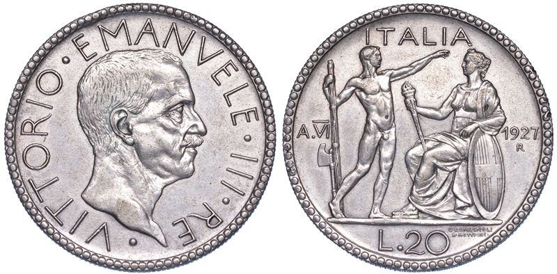 REGNO D’ITALIA. VITTORIO EMANUELE III DI SAVOIA, 1900-1946. 20 Lire 1927/A. VI. Littore.  - Auction Numismatics - Cambi Casa d'Aste