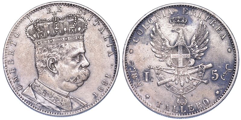 COLONIA ERITREA. UMBERTO I DI SAVOIA, 1890-1896. Tallero 1891.  - Asta Numismatica - Cambi Casa d'Aste