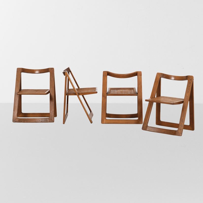 Pierangela D'Aniello e Aldo Jacober : Quattro sedie pieghevoli mod. Trieste  - Auction Design Lab - Cambi Casa d'Aste