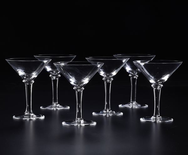 Sei bicchieri da Martini. Murano, Manifattura di Carlo Moretti, seconda metà del XX secolo. 