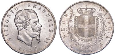 Regno D’italia. Vittorio Emanuele II di Savoia, 1861-1878. 5 Lire 1872. Milano.