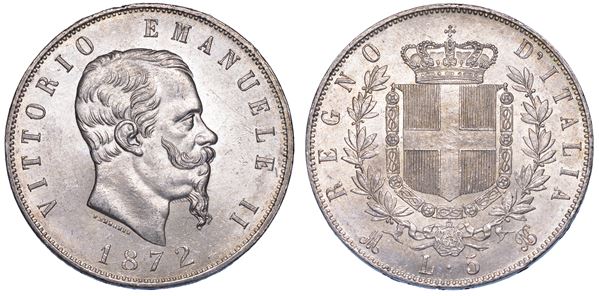 REGNO D’ITALIA. VITTORIO EMANUELE II DI SAVOIA, 1861-1878. 5 Lire 1872. Milano.