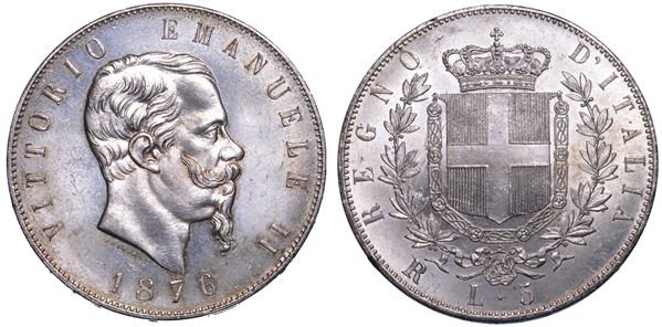 REGNO D’ITALIA. VITTORIO EMANUELE II DI SAVOIA, 1861-1878. 5 Lire 1876. Roma.